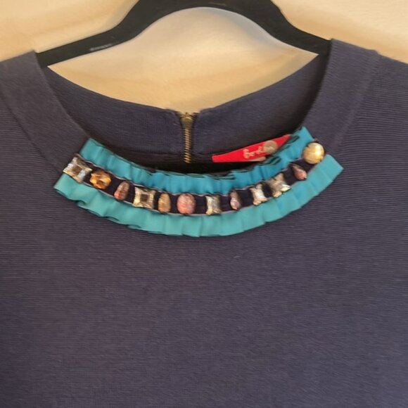 Boden Blue Wool Blend Dress with Jeweled Neck Detail size 6 - Picture 2 of 6